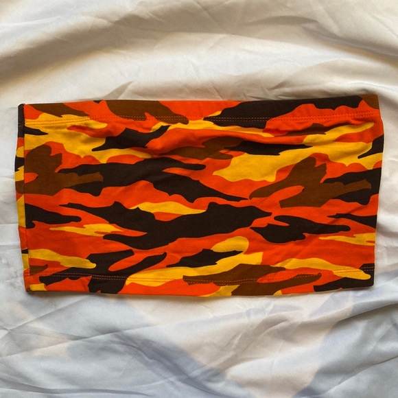 Forever 21 Orange Camo Cropped Tube Top Y2k Small - Picture 1 of 5